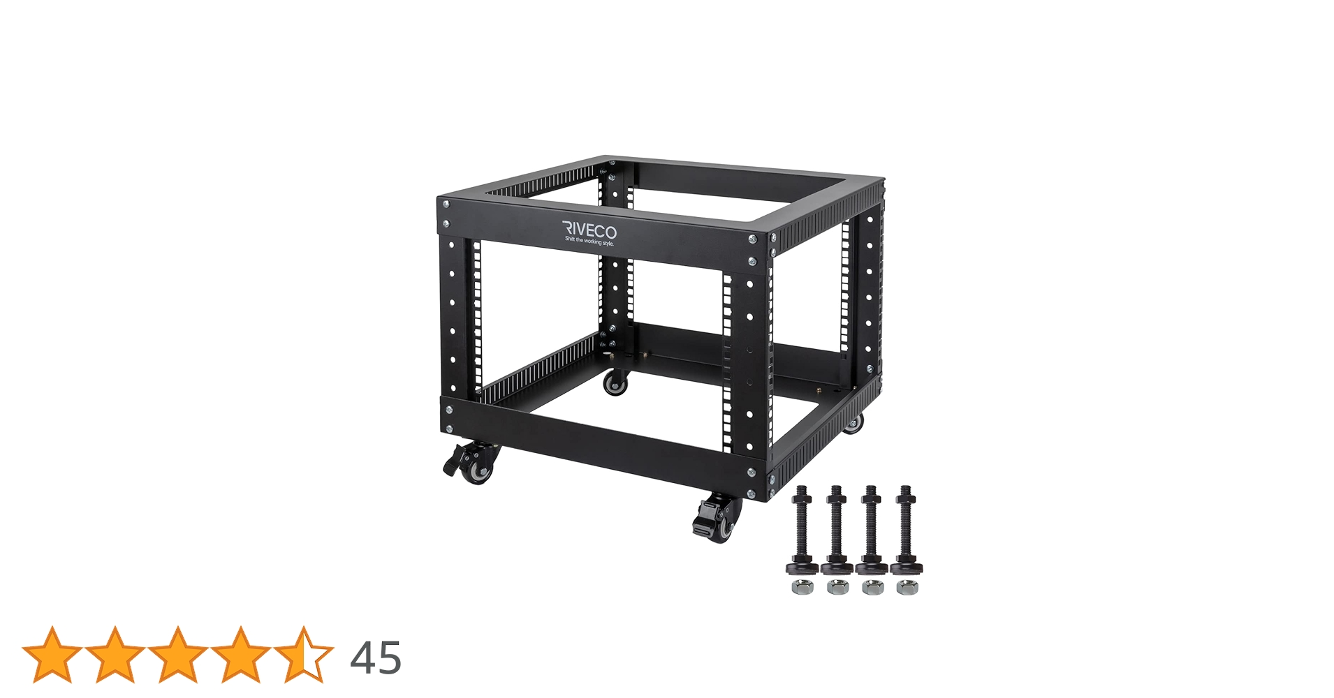 RIVECO 6U Open Frame Server Rack with Wheels- Heavy Duty 4 Post